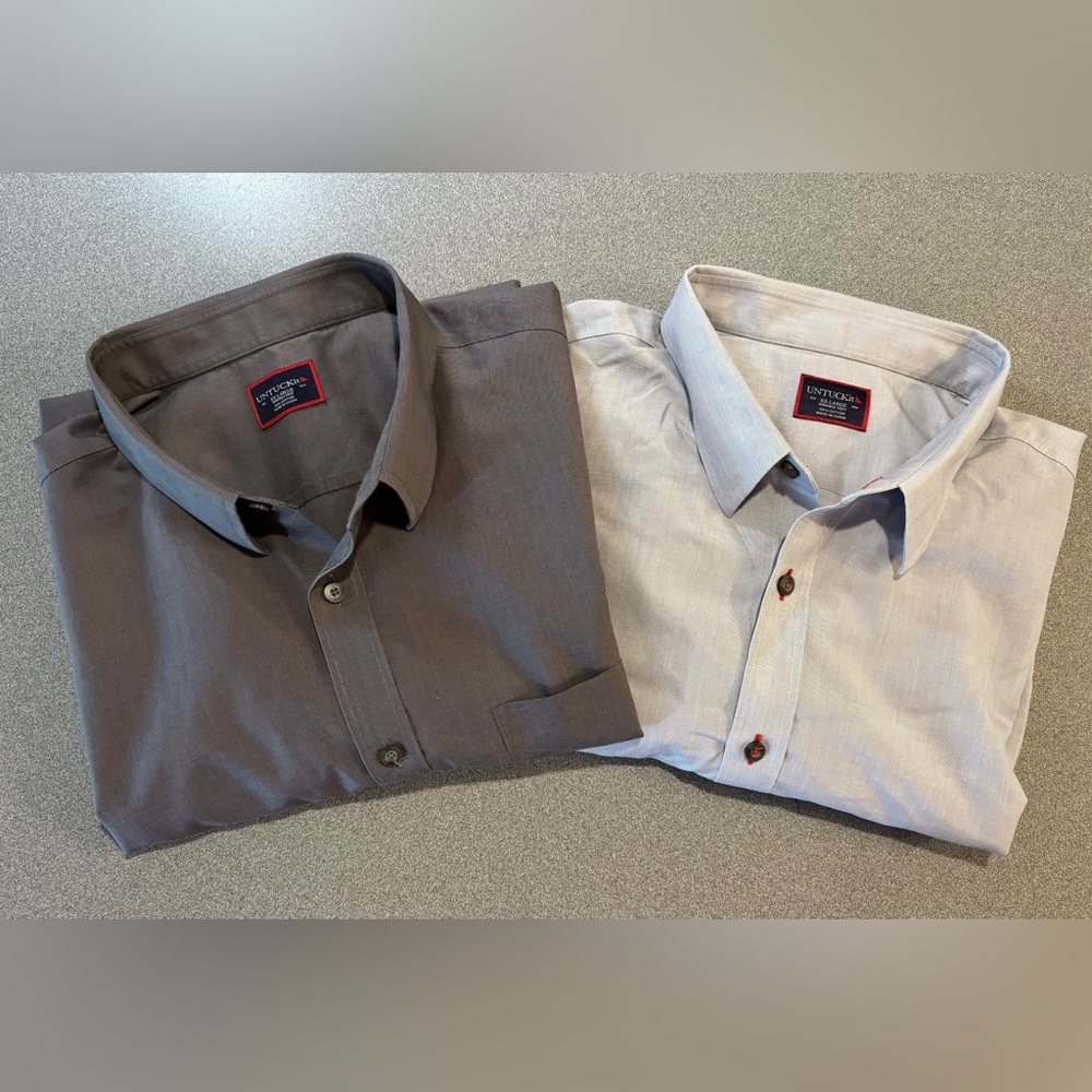 Untuckit Mens Wrinkle Free Long Sleeve Button Down Shirts 100% Cotton Gray  XXL‎